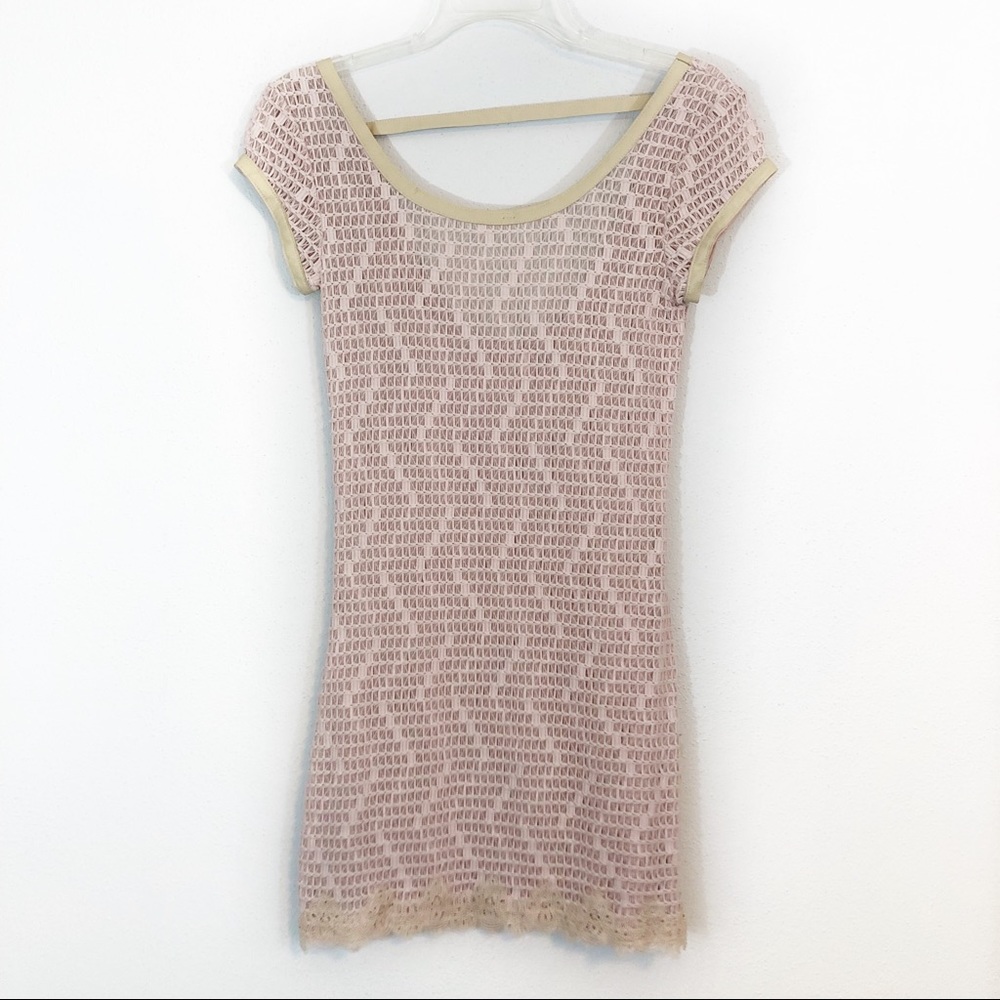 Free People lace crochet pink sheath dress XS